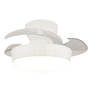 Takfläkt med LED-belysning 20 W, 3000 K–4000 K–6500 K, vit matt metall – transparenta blad av polykarbonat, ZAMBELIS small 0