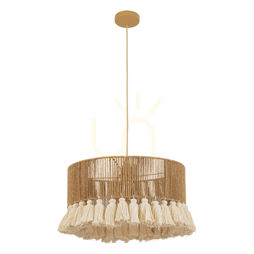 Kontrollera 1 st E27-pendellampa, max.. 40 W, brunbeige metall – ZAMBELIS naturfärgad papperssladd