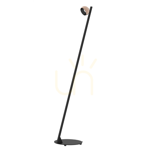Kontrollera 7 W LED-golvlampa, 3000 K, svart fot med sandfärgad lampskärm – champagnefärgad lampskärm, justerbar i 359°, ZAMBELIS