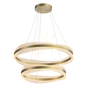 Zambelis 25413 LED-pendellampa, två ringar 80 och 60 cm, borstat guld small 0