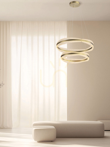 Kontrollera Zambelis 25413 LED-pendellampa, två ringar 80 och 60 cm, borstat guld