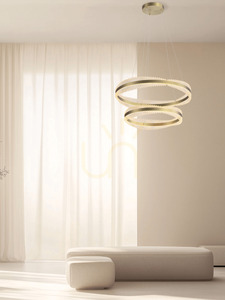 Zambelis 25413 LED-pendellampa, två ringar 80 och 60 cm, borstat guld small 1