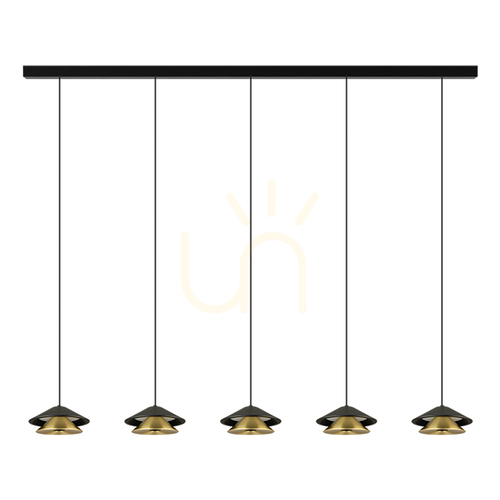 Kontrollera 45 W Line Light LED-pendellampa, 3000 K, svart fot – sand-svart skärm – borstad guldfinish,