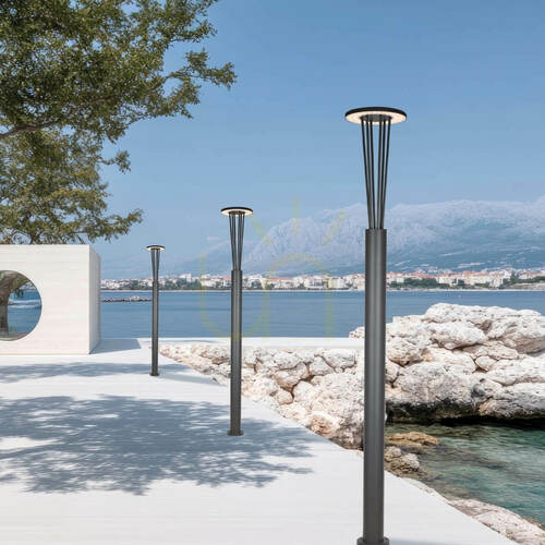 Kontrollera LED-lyktstolpe för utomhusbruk, 15,5 W, 3000 K, grafitfärgat aluminium, IP65, ZAMBELIS
