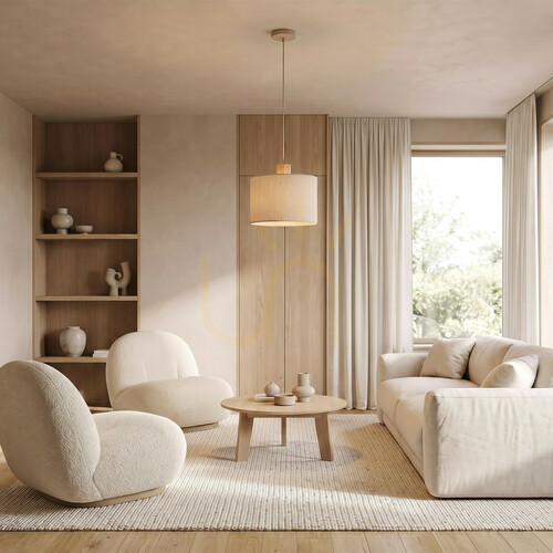 Kontrollera TK-Lighting Viga Shade 11799 pendellampa, furu, beige skärm 30 cm, 1×E27