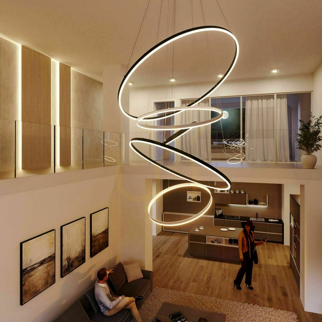 Utsikt Pendellampa s.luce Ring LED guld Ø80 cm rund dimbar varmvit Pendellampa s.luce Ring LED guld Ø80 cm rund dimbar varmvit