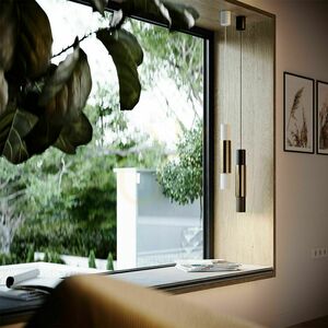 Pendellampa s.luce Crutch GU10 vit, dekorcylinder i borstad aluminium small 1