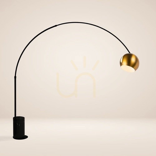 Kontrollera Golvlampa s.luce Ball båglampa med marmorfot, gyllene, modern