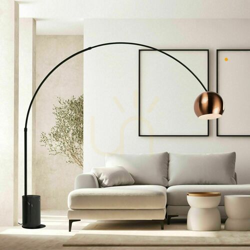 Kontrollera s.luce Ball båggolvlampa 220 cm E27 kopparskärm, svart marmorfot