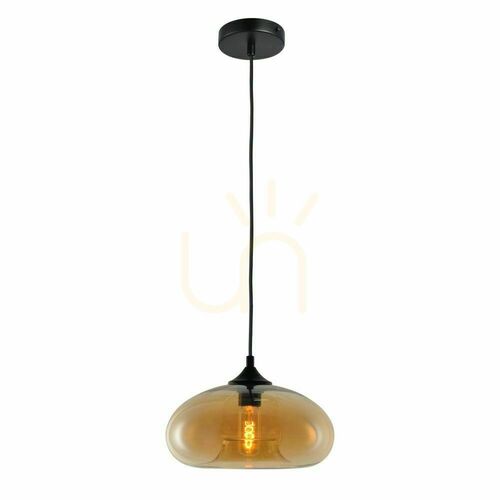 Kontrollera s.luce Cruet pendellampa, bärnstensfärgat glas, platt oval skärm 28 cm, 5 m upphängning, E27