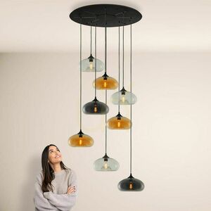 Ljuskrona s.luce Cruet XL flerfärgat glas, höga och flata skärmar, 8xE27, upphängning upp till 500 cm small 10