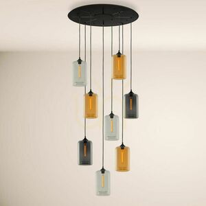 Ljuskrona s.luce Cruet XL flerfärgat glas, höga och flata skärmar, 8xE27, upphängning upp till 500 cm small 11