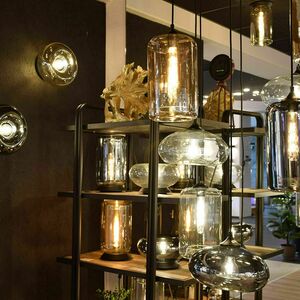 Ljuskrona s.luce Cruet XL flerfärgat glas, höga och flata skärmar, 8xE27, upphängning upp till 500 cm small 6