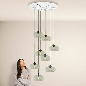 Ljuskrona s.luce Cruet XL flerfärgat glas, höga och flata skärmar, 8xE27, upphängning upp till 500 cm small 8