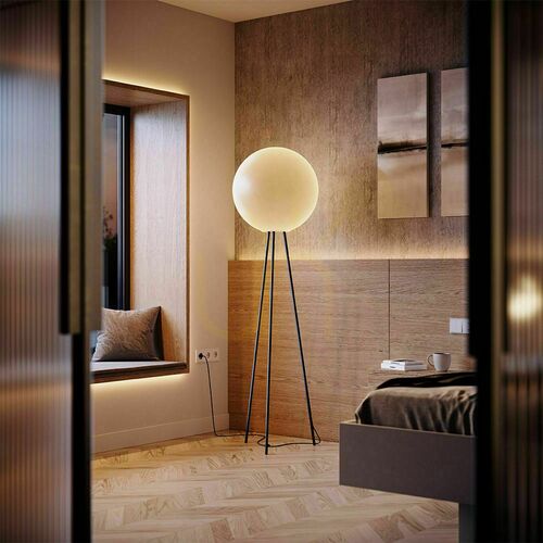 Kontrollera Golvlampa s.luce Orb Tripod, klart glas, 160 cm, Ø 40 cm, E27