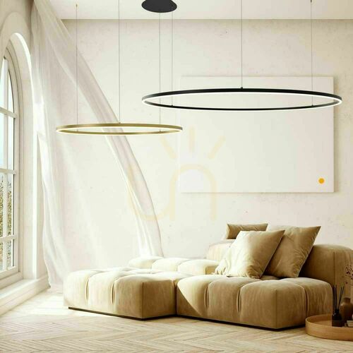Kontrollera Pendellampa s.luce Ring LED guld 2 ljuspunkter 80/60 cm dimbar