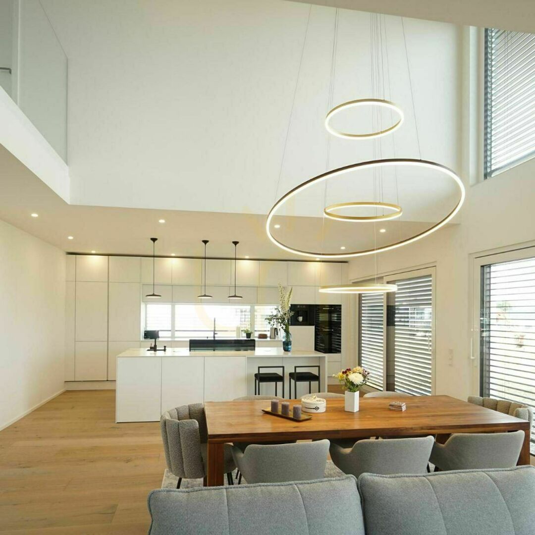 Utsikt Ljuskrona s.luce Ring LED 3-ljus gyllene dimbar 120 cm Ljuskrona s.luce Ring LED 3-ljus gyllene dimbar 120 cm