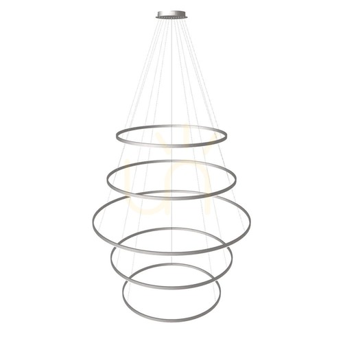 Kontrollera s.luce Ring LED-pendellampa med 5 ringar, centrisk, aluminium, Ø 100/120/150/120/100 cm