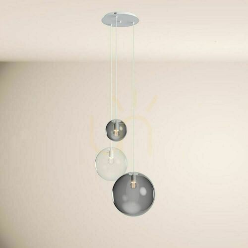 Kontrollera Pendellampa s.luce Orb Modular 3 ljus, rökfärgat och klart glas, vit takkupa