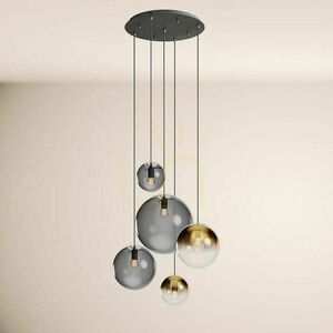 Pendellampa s.luce Orb Modular 5xE27, glaskulor i guldtoning och rökfärg, svart takkupa small 14