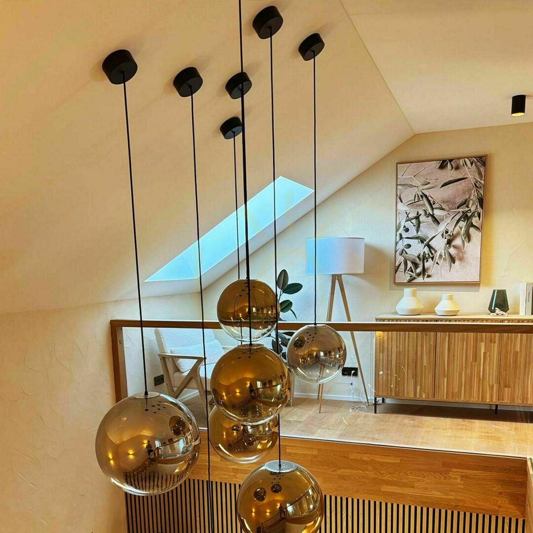 Display Ljuskrona s.luce Orb 12-ljus svart glas metall rund modern Ljuskrona s.luce Orb 12-ljus svart glas metall rund modern