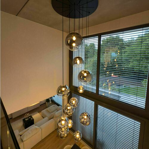 Kontrollera Ljuskrona s.luce Orb rökglas 12 ljuspunkter, modern rund E27