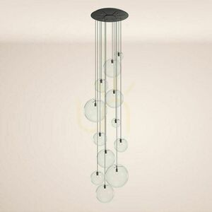 Pendellampa s.luce Orb Modular 12 ljuspunkter klarglas svart small 15