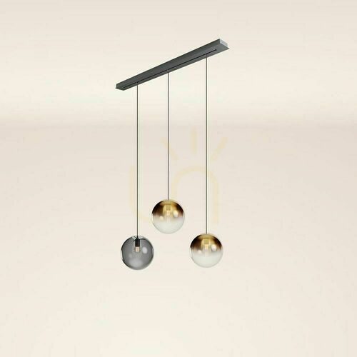 Kontrollera s.luce Orb pendellampa 3 ljuskällor guld-rökfärgat glas svart skena 120 cm Ø30 cm