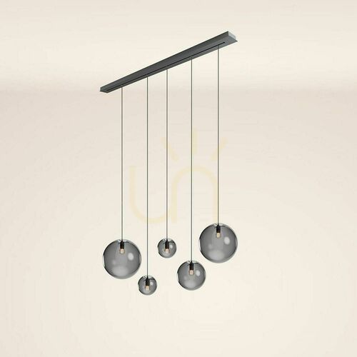 Kontrollera Pendel s.luce Orb 5×E27, rökfärgat glas, svart 160 cm balk