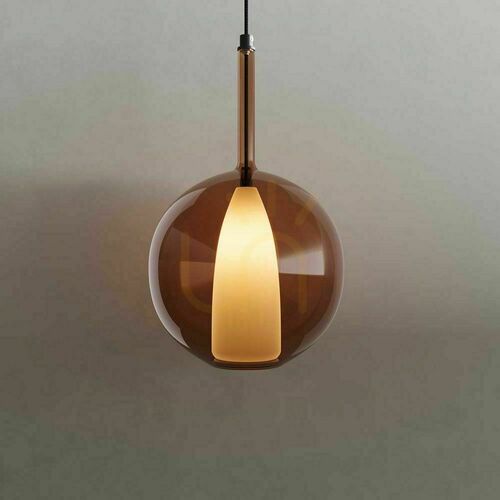 Kontrollera Pendellampa s.luce Belluna brun glas metall rund 24 cm
