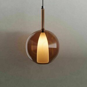 Pendellampa s.luce Belluna brun glas metall rund 24 cm small 0