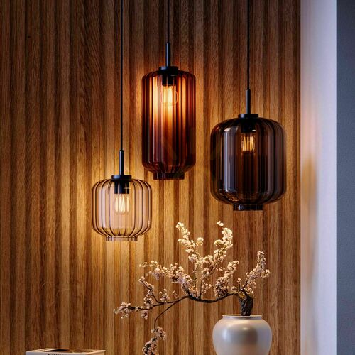 Kontrollera Pendellampa s.luce Velo i rökigt glas, cylindrisk, Ø25 cm, E27