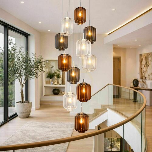 Kontrollera Pendellampa s.luce Velo brun glas metall 20 cm E27