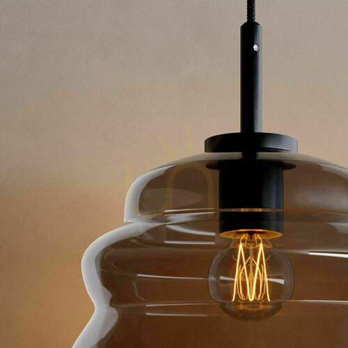 Kontrollera Ljuskrona s.luce Echos rökigt glas rund 18 cm E27 svart, hänglängd 500 cm
