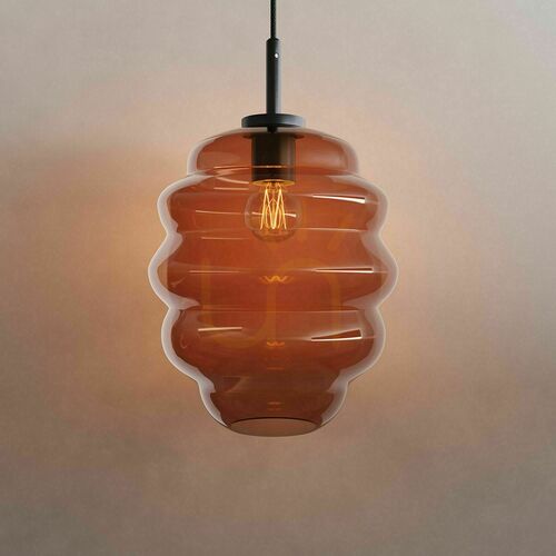 Kontrollera s.luce Echos 188995 pendellampa – brunt glas Ø25 cm, svart upphängning 500 cm, E27