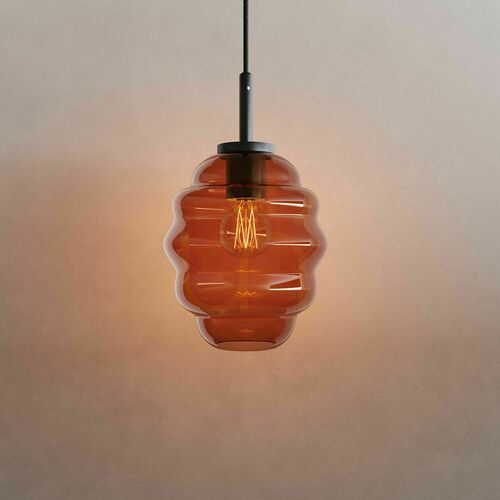 Kontrollera s.luce Echos pendellampa 188998, brunt glas Ø18 cm, E27, svart kabel 500 cm