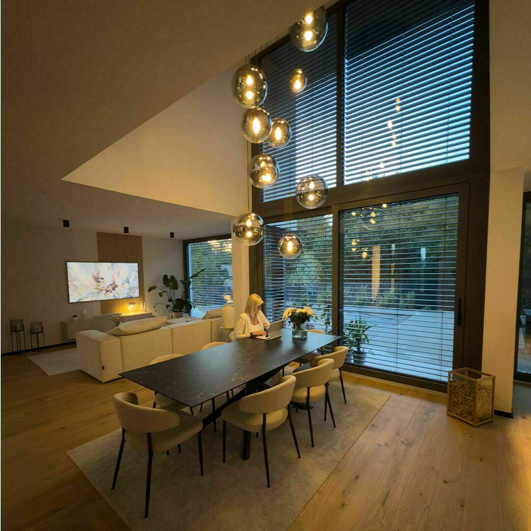 Visa Ljuskrona s.luce Orb glas transparent rund 40 cm E27 dimbar Ljuskrona s.luce Orb glas transparent rund 40 cm E27 dimbar