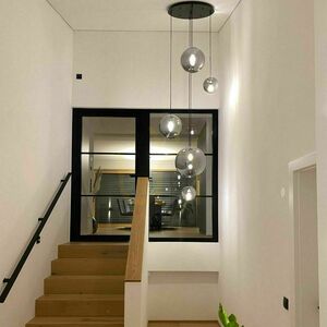 Pendellampa s.luce Orb i transparent glas, Ø30 cm, E27, dimbar small 7