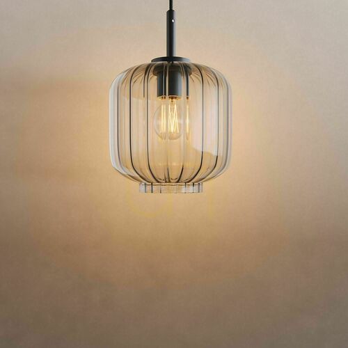 Kontrollera s.luce Velo 190355 pendellampa i klarglas 20 cm E27, svart upphängning 500 cm