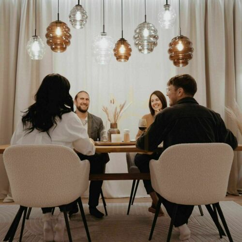 Kontrollera Pendellampa s.luce Echos i glas, transparent, oval, 18 cm, E27, 150 cm kabel