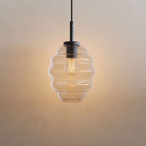 Kontrollera Pendellampa s.luce Echos i glas, transparent, oval, 18 cm, E27, 150 cm kabel
