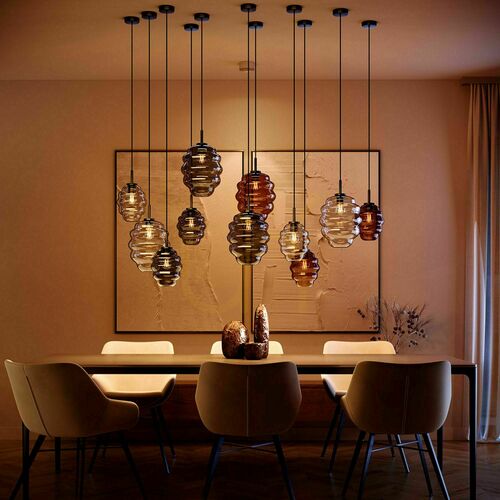 Kontrollera Pendellampa s.luce Echos i glas, transparent, oval, 18 cm, E27, 150 cm kabel