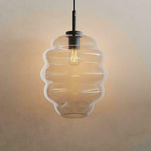 Kontrollera Pendellampa s.luce Echos glas transparent rund 25 cm E27 svart metallelement