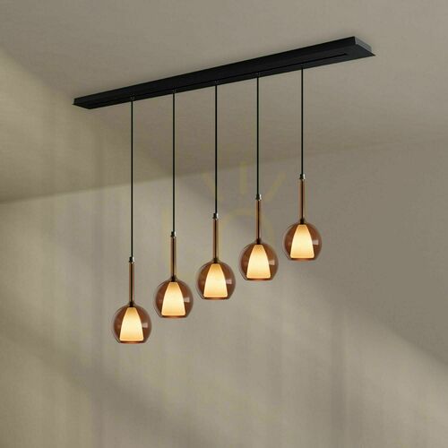Kontrollera Ljuskrona s.luce Belluna 5-ljus multicolor glas metall rund