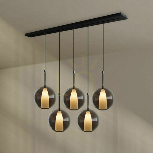 Kontrollera Hänglampa s.luce Belluna 5-ljus rökig glas metall E27 rund 24 cm