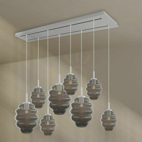 Kontrollera Ljuskrona s.luce Echos vit glas metall 8 ljuspunkter Ø18/25 cm, avlång
