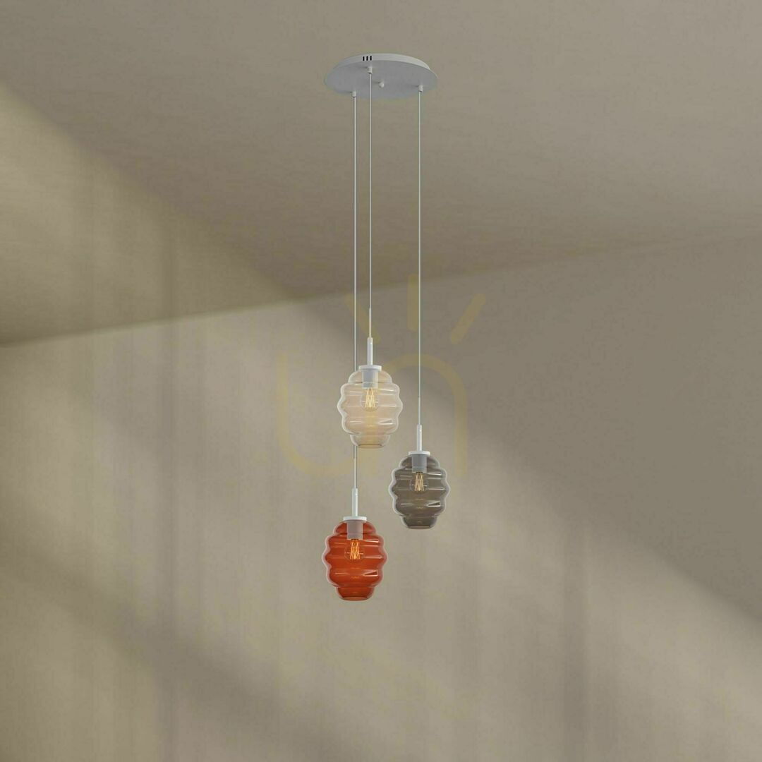 Display Ljuskrona s.luce Echos 3-armad, transparent glas, E27, Ø40 cm Ljuskrona s.luce Echos 3-armad, transparent glas, E27, Ø40 cm