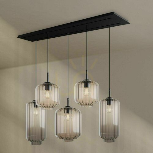 Kontrollera s.luce Velo 191021 pendellampa, 5 × E27, klart glas, svart, 160 cm