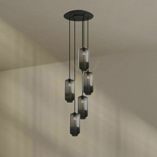Kontrollera Ljuskrona s.luce Velo svart glas metall 5-armad Ø60 cm