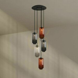 Ljuskrona s.luce Velo 5-armad brun glas metall Ø60 cm small 5